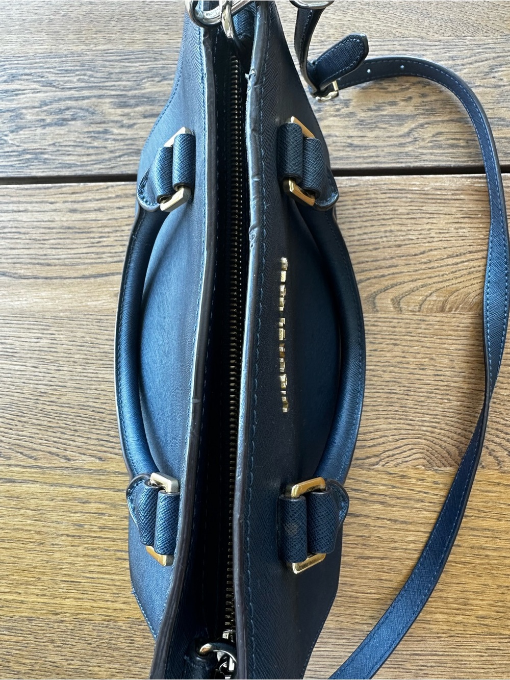 Michael Kors Selma Saffiano Leather Satchel Messenger Handbag Medium Navy Blue - Picture 10 of 15